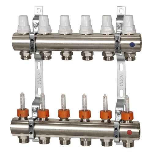 Коллектор для отопления пола с расход. руч. регулир. K013 1"х 2 (87К013PG06).  1 шт